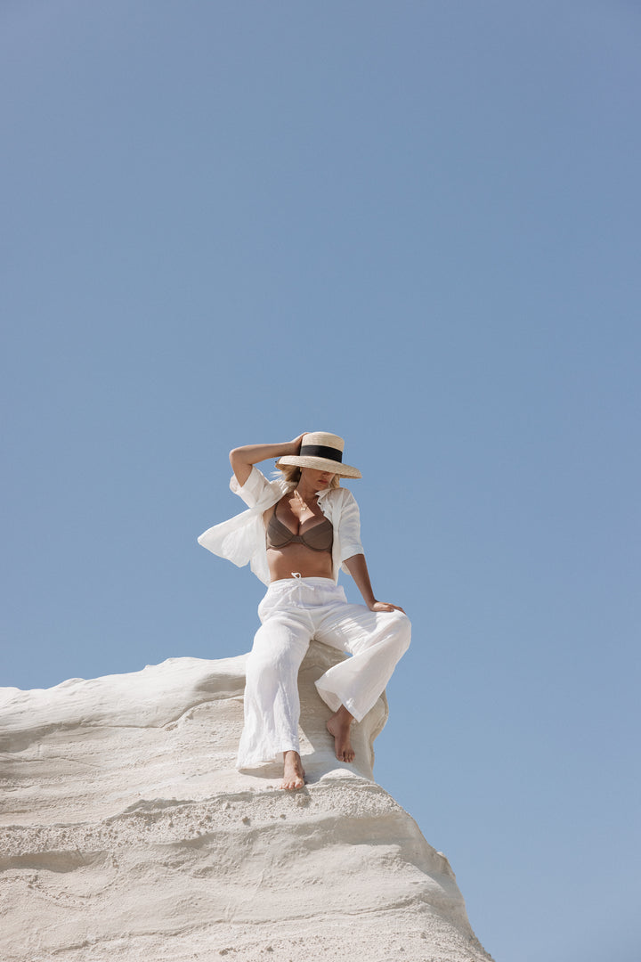 White Linen Sustainable Resort wear pants and shirt