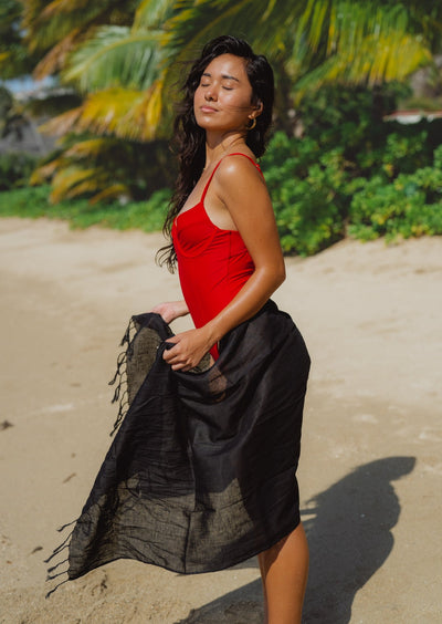sustainable black linen sarong beach cover up